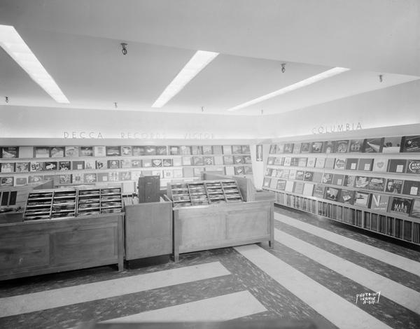 Interior of the Montgomery Ward Company phonograph record department, 215 State Street.
