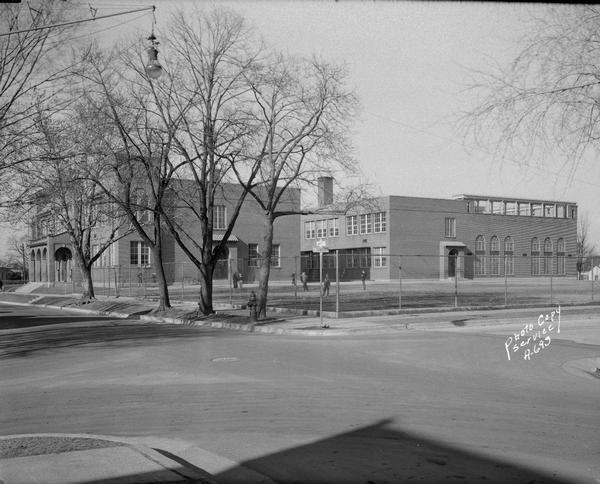 Rear entrance to Lowell Elementary School, 401 Maple Avenue.