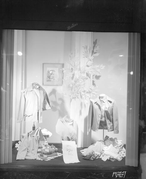 F.W. Karstens Company, 24 North Carroll Street, display window featuring men's spring jackets, trousers and accessories.