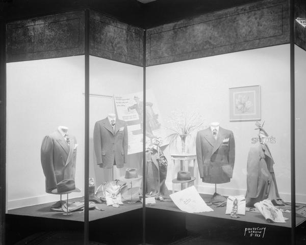 Speth's Clothing and Men's Furnishings, 222 State Street, right display window featuring "Botany 500" suits and accessories.