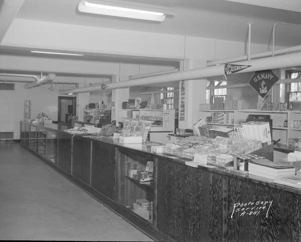 Merchandise counter at the United States Navy store on University of Wisconsin-Madison campus.