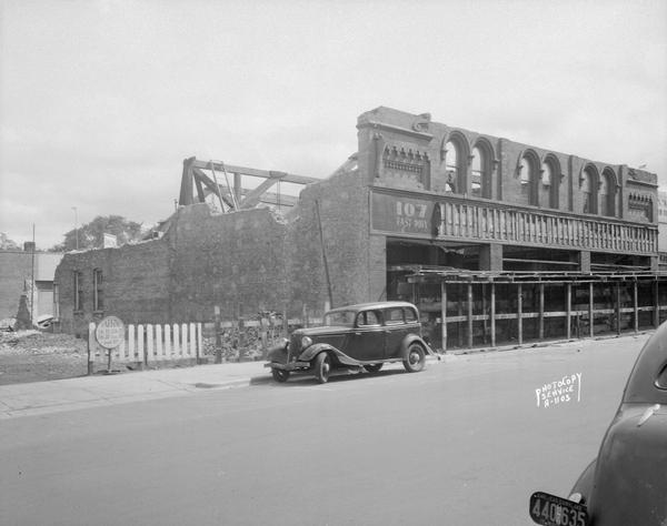 Endres and Tiedeman garage building demolition at 107 East Doty Street, taken for American Automobile Association.