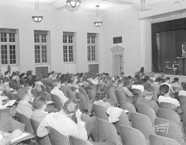 University of Wisconsin students attending a lecture in Room 272 Bascom Hall.