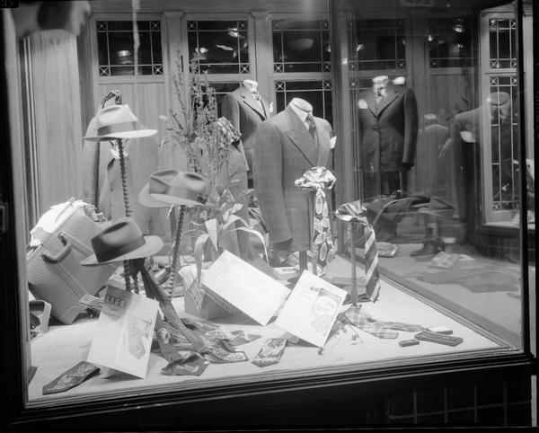 Display of Regal men's ties in the window of Dizon Clothiers, 402 East Wilson Street. The photograph was taken for <i>Life</i> magazine.