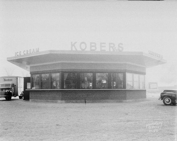 Kober's Dairy Bar drive-in restaurant, 2237 Sherman Avenue. Also shows the Borden Company truck.