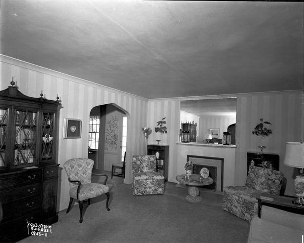 Interior view of the living room from hallway of the Joe & Leah Rothschild residence, 3722 Nakoma Road prior to remodeling.