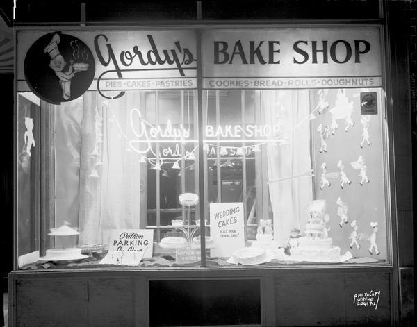 Gordy's Bake Shop display window, 1409 University Avenue, alternate view.