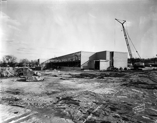 Cherokee Heights School under construction by Fritz Construction Company in Crawford Heights, 4301 Cherokee Drive, looking southeast, alternate view.