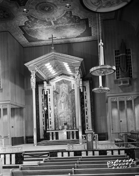 Interior of Saint Raphael Cathedral, 216 West Main Street, showing the new altar.