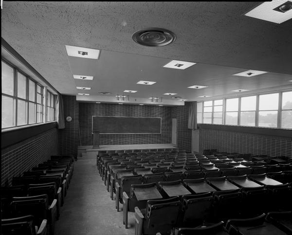 Auditorium in the University of Wisconsin Bacteriology Building, 1550 Linden Drive. View from the rear.