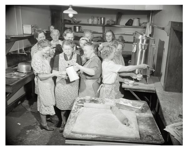 Women preparing food for an annual Norwegian church supper at the Trinity Lutheran Church.