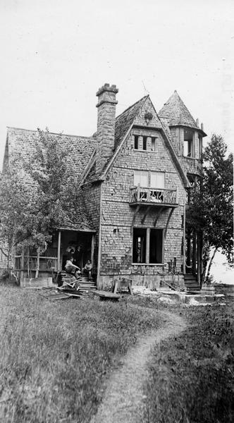 Dilapidated Cedar Bark Lodge on Hermit Island, possibly during a period of renovation.