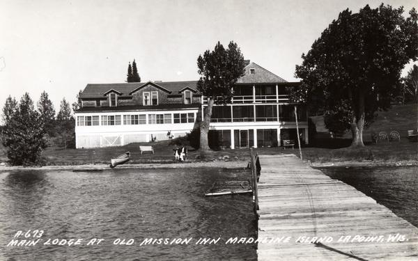 Old Mission Inn on shoreline of Lake Superior, taken from end of dock. The Old Mission Inn was razed in 1965.