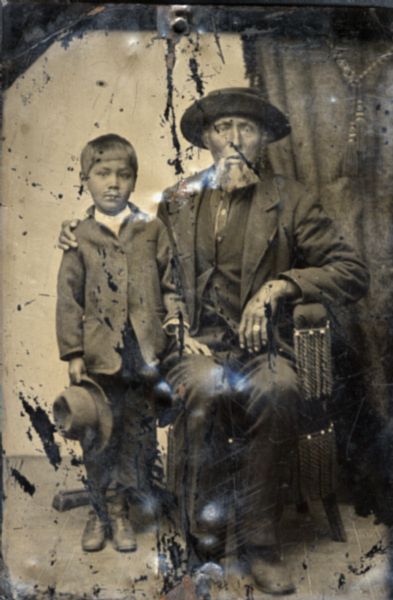 Tintype of Michael De Perry and unidentified child.