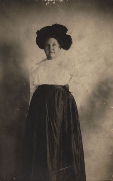 Formal portrait of Mrs. Mike Mareaux, an early resident of Madeline Island.