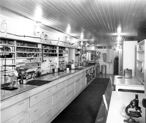 View of the laboratory of Tozer's Pharmacy, showcasing a variety of equipment used by their pharmacists.