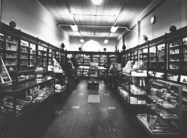 A wide interior view of J.W. Holt's Pharmacy.