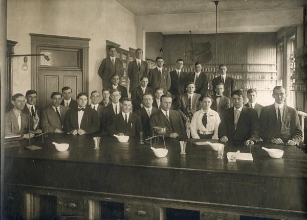 Marquette University, School of Pharmacy, Class of 1912. Rial Herreman is identified as the third from the left in the back row.