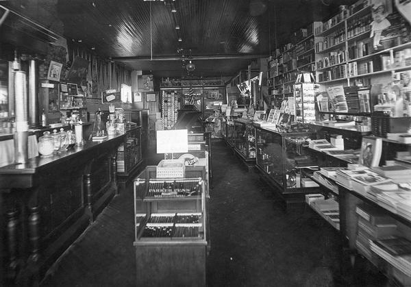 Detailed interior view of the Herreman Drugstore in Boyd, Wisconsin.