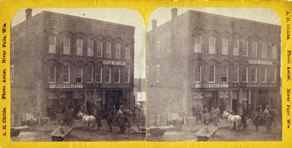 The Main Street Building, which contained John Dudley's Dry Goods Store, a bank, and a drugstore.