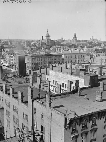 Milwaukee, northeast from Mitchell block. Elevated view of rooftops and buildings.