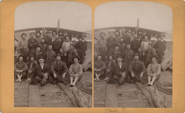 Stereograph of the raft's crew.