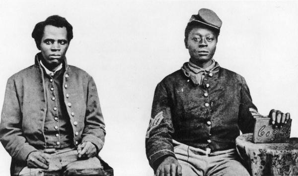 Two Black Civil War soldiers from Hughes and Metzer "Pictorial History of the Negro in America."