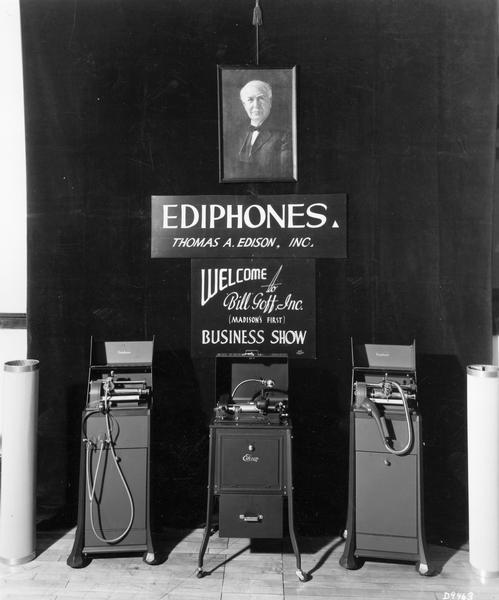 Office supply show sponsored by Bill Goff, Inc., featuring Ediphones produced by Thomas A. Edison, Inc.