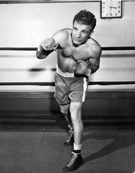 The boxer, Jacob LaMotta shadow boxing.
