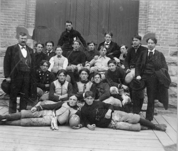 Football team posing for a group portrait.