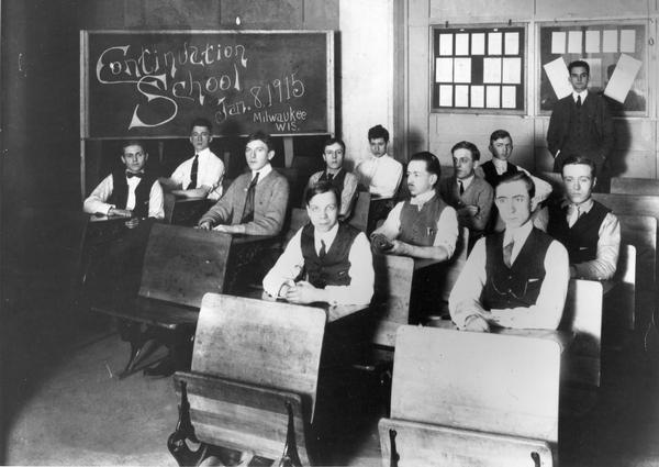 Young men sitting in class at the Continuation School.