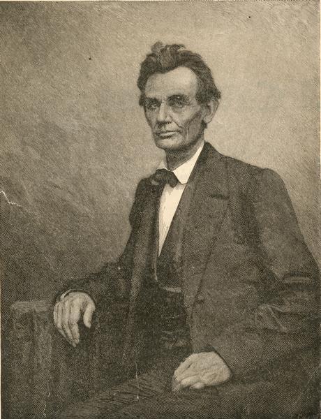 Three-quarter length seated portrait of Abraham Lincoln.
