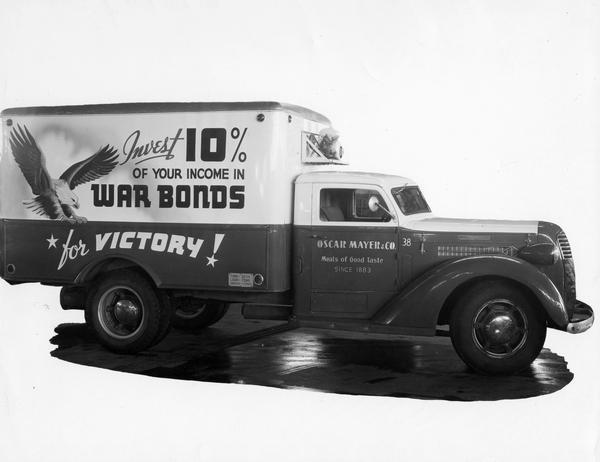 Oscar Mayer Company truck promoting the purchase of war bonds.