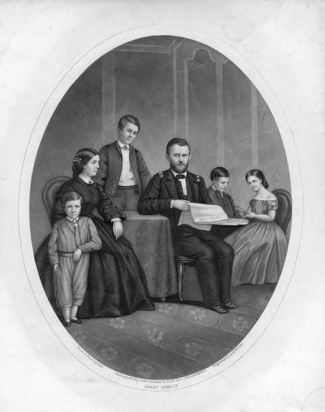 Engraving from a photograph of Ulysses S. Grant with his family.