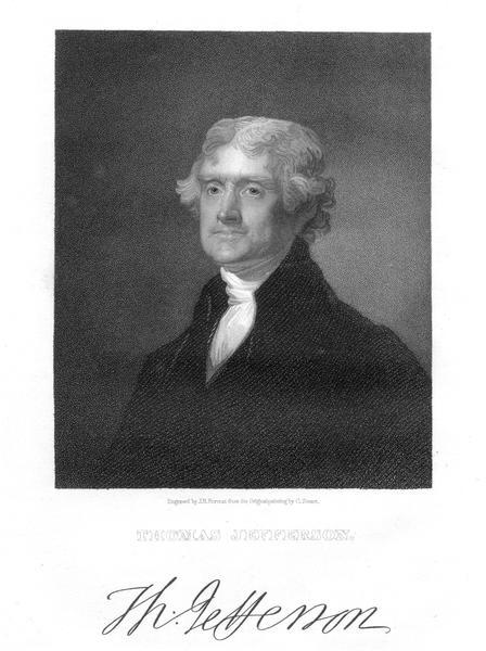 A portrait engraving from a painting of Thomas Jefferson.