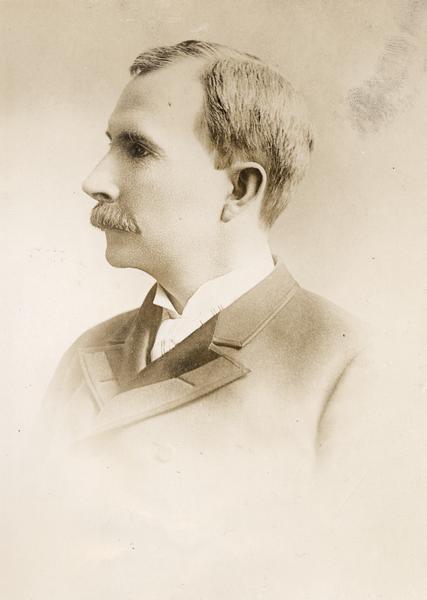 Head and shoulders profile portrait of a young John D. Rockefeller, taken around the time he began to make his mark as an oil baron.