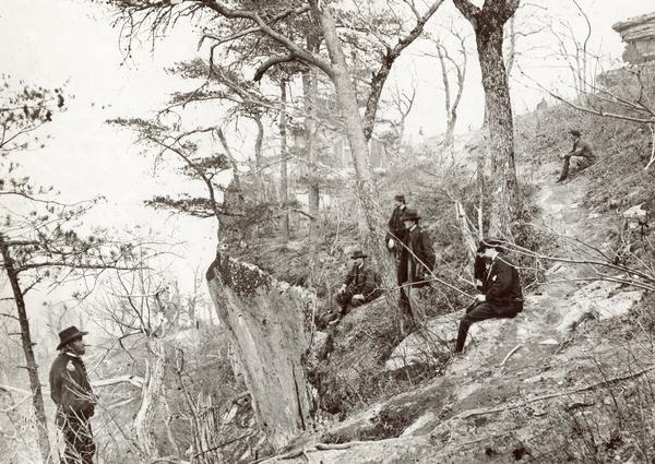 Union army officers. From left, General U.S. Grant, General Rawlins, General Webster, Colonel Lagow, and Colonel Killyer take a break.