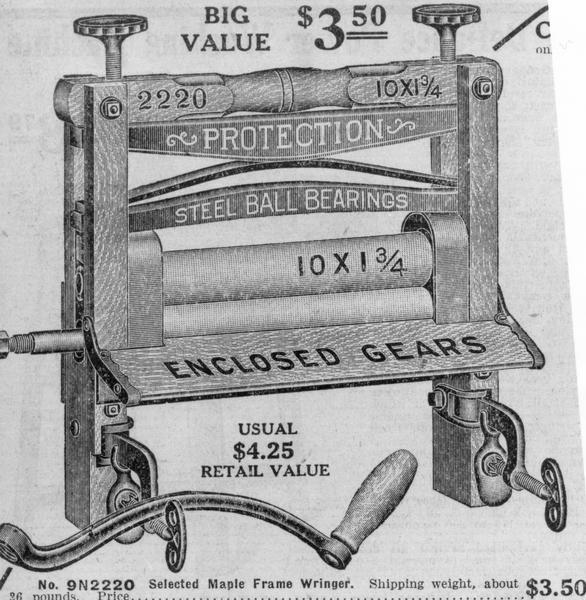 Advertisement for a washer wringer from the 1913 Sears Catalog.