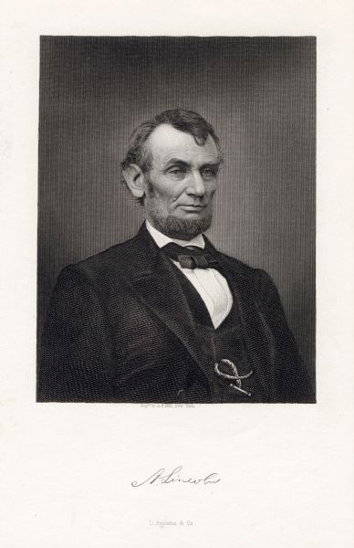 Portrait engraving of Abraham Lincoln.