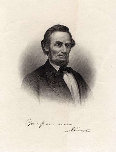 Portrait engraving of Abraham Lincoln.