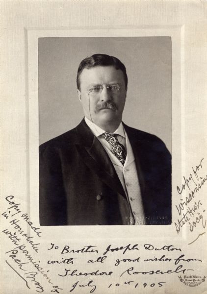 Studio portrait of Teddy Roosevelt around the end of his term as president of the United States.