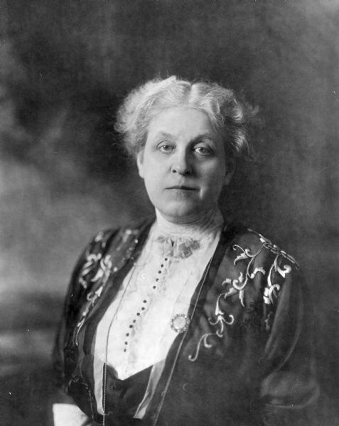 Portrait of Carrie Chapman Catt, a leader in the women's suffrage movement, peace advocate, and first president of the League of Women Voters.