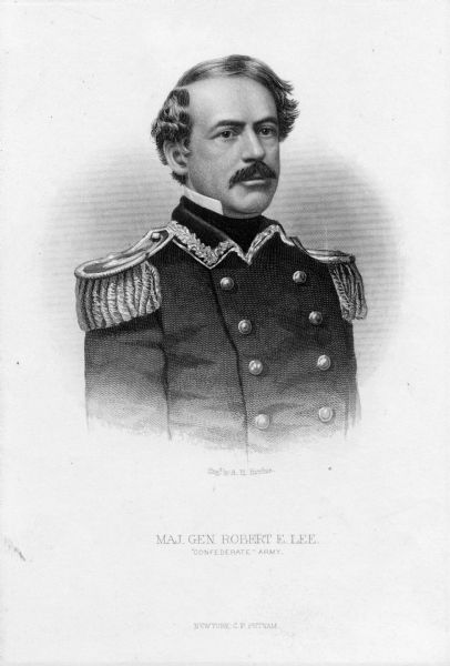 Portrait engraving of Major General Robert E. Lee of the Confederate Army.