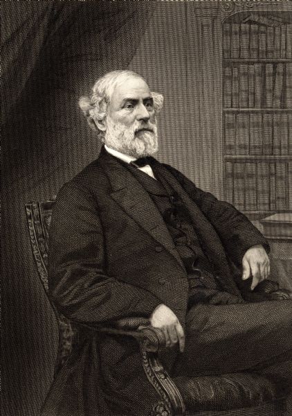 Portrait engraving of Robert E. Lee, seated.