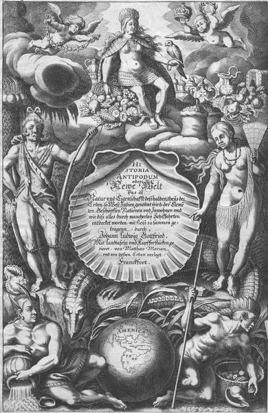 Frontispiece to Newe Welt vnd americanische Historien (1655).