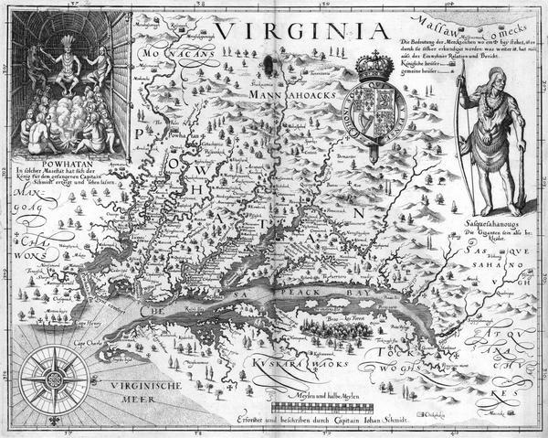 Map of Virginia Coast based on observations by Captain John Smith.