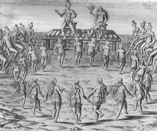 Engraving made after a painting by Jacques Le Moyne de Morgues (died 1588) while on the Laudonnière Expedition in Florida, ca. 1564.