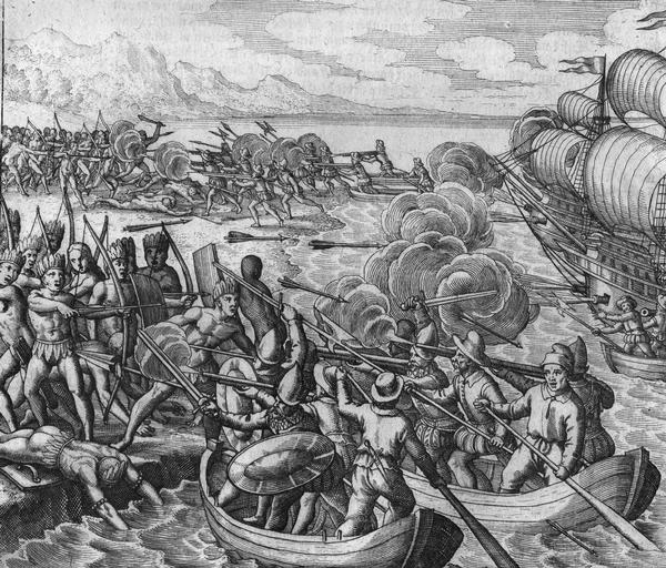 Battle during the Vespucci Expedition, 1499.