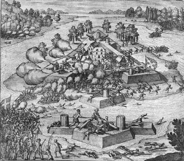 Scene from Laudonnière Expedition in Florida, ca. 1567.