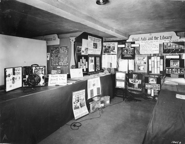 International Harvester film and visual aids exhibit at the American Library Association meeting in Washington. The exhibit was prepared by International Harvester's Agricultural Extension Department.